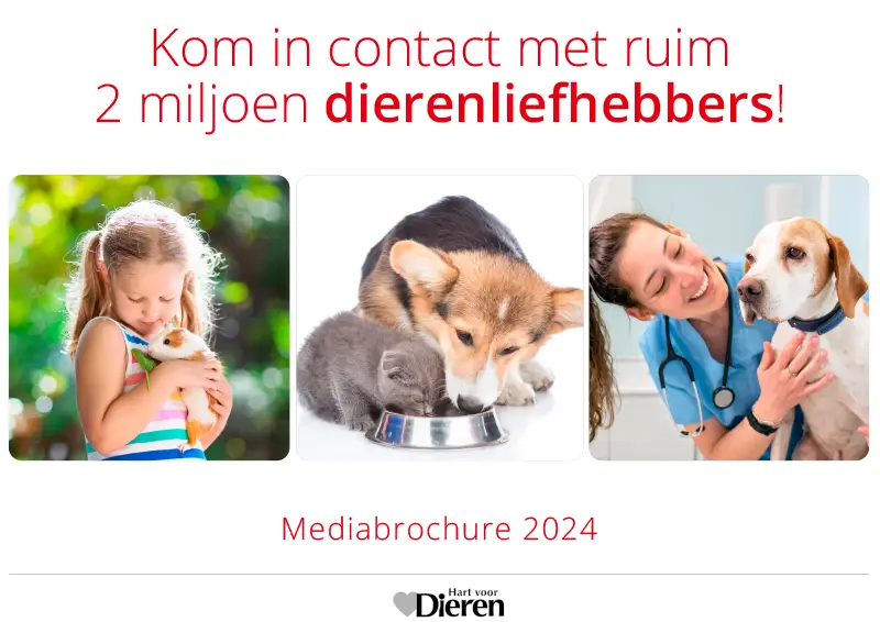 Afbeelding met de voorkant van de mediabrochure 2024 Hart voor Dieren