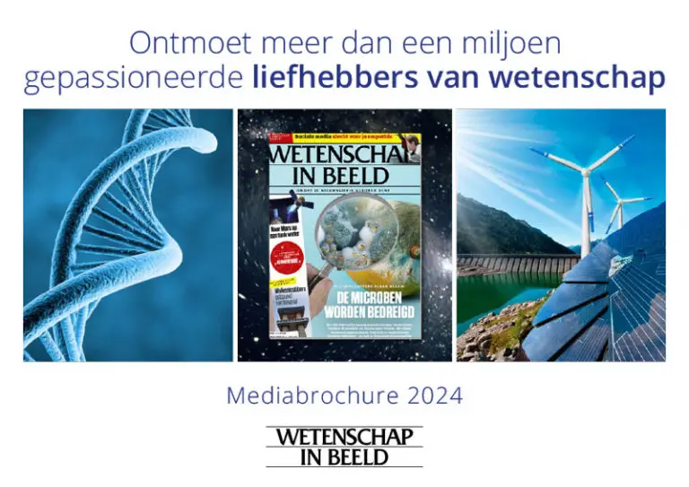 Afbeelding met de voorkant van de mediabrochure 2024 Wetenschap in Beeld