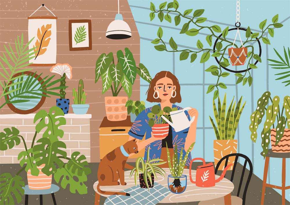 illustratie met vrouw tussen de planten