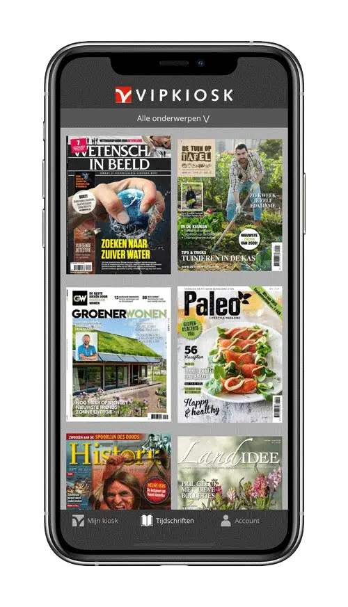 mockup van iPhone met diverse Magazines in de Vipkiosk